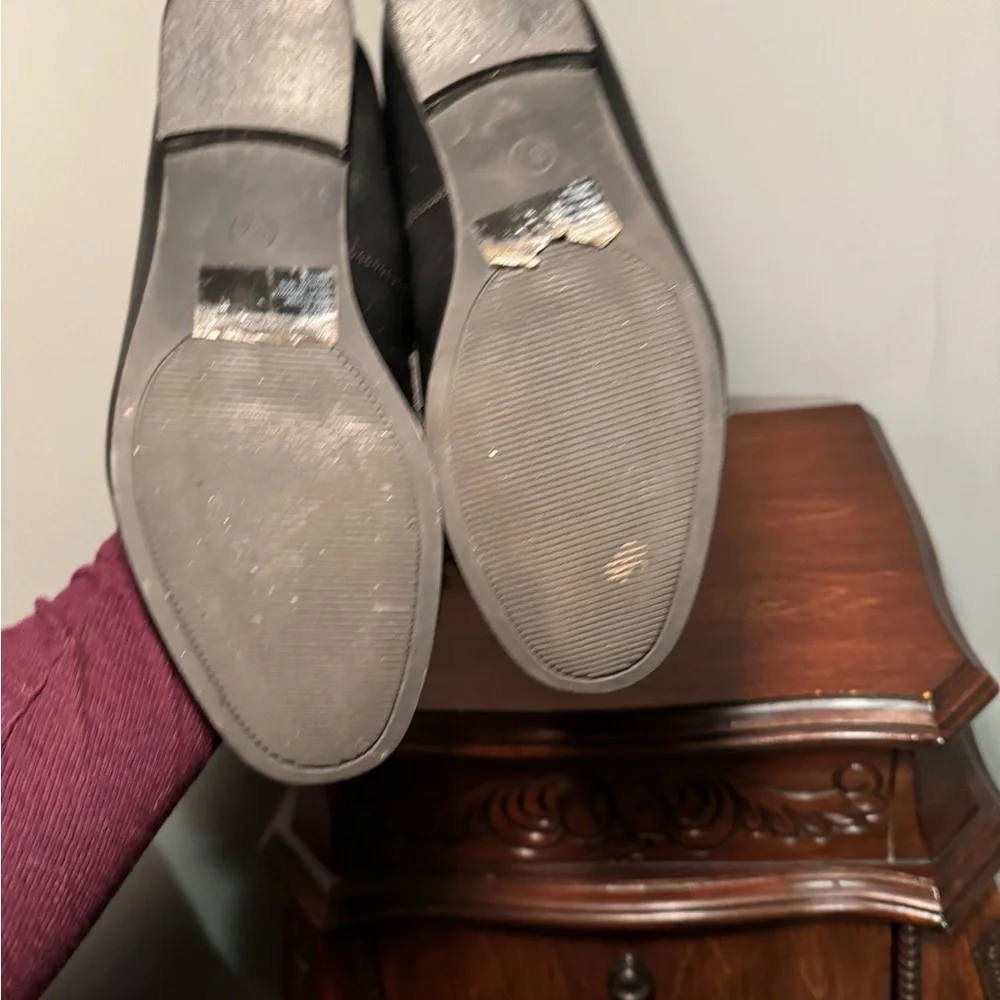 Black and Gold Patent Leather Flats with Chain Detail